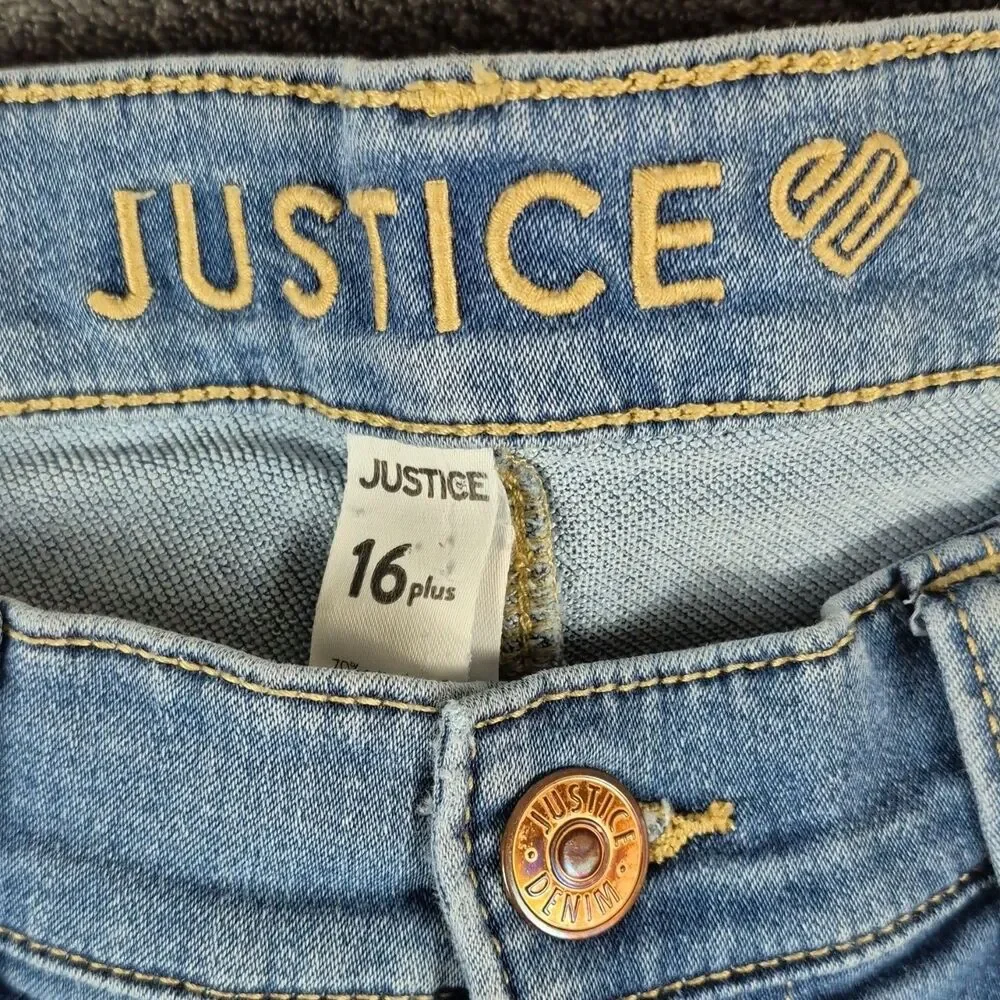Justice Girls 16 Plus Skinny Blue Jeans Button Fly Stretch Denim Jeans